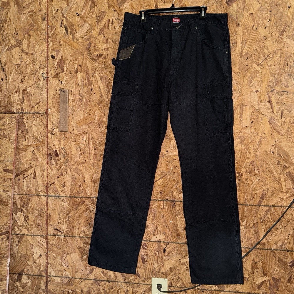 Wrangler Workwear Utility Cargo Pants Black Cotton Rugged Outdoors Mens 36x34